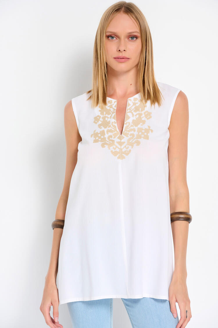 Tunic with embroidery - WHITE S