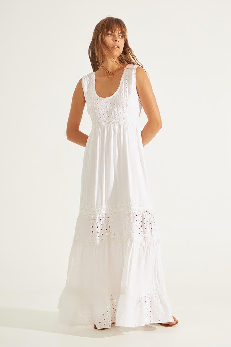 Maxi dress with a combination of fabrics - White S