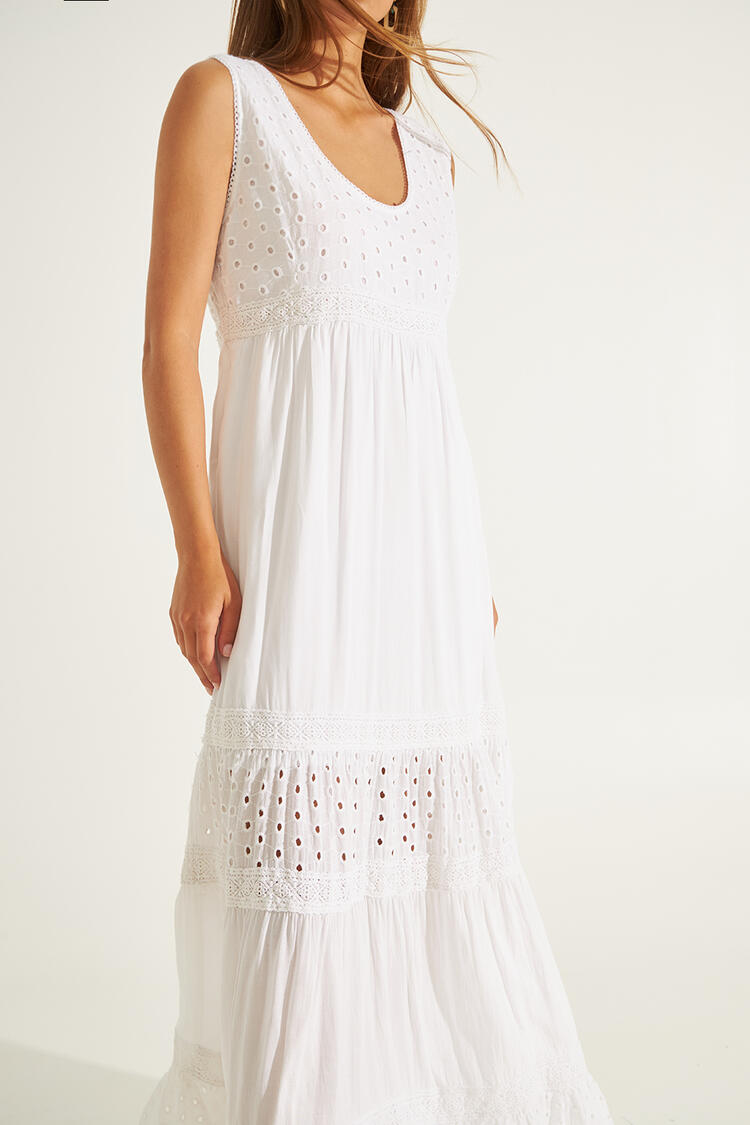 Maxi dress with a combination of fabrics - White S