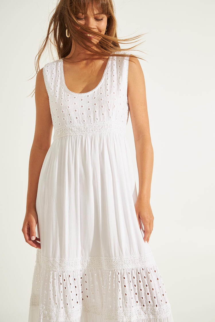 Maxi dress with a combination of fabrics - White S