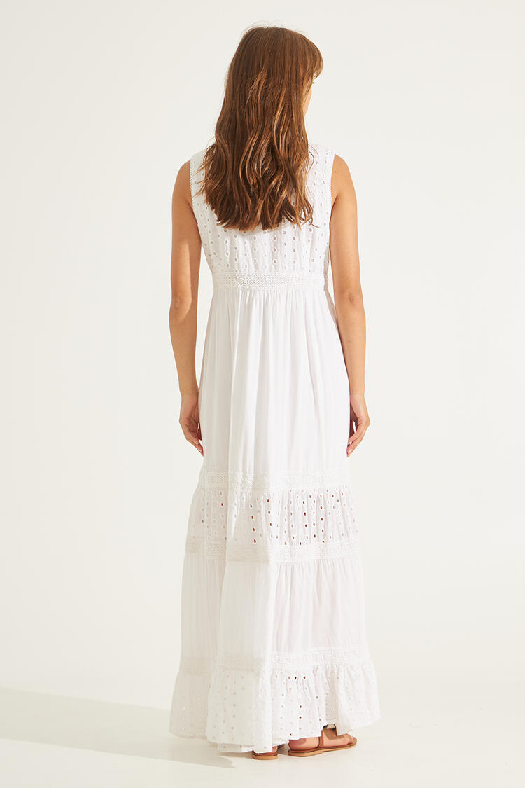 Maxi dress with a combination of fabrics - White S
