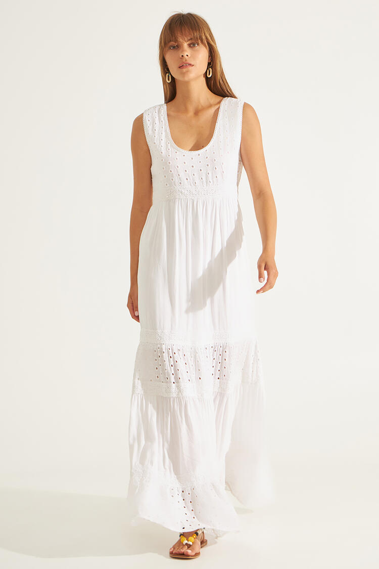 Maxi dress with a combination of fabrics - White S