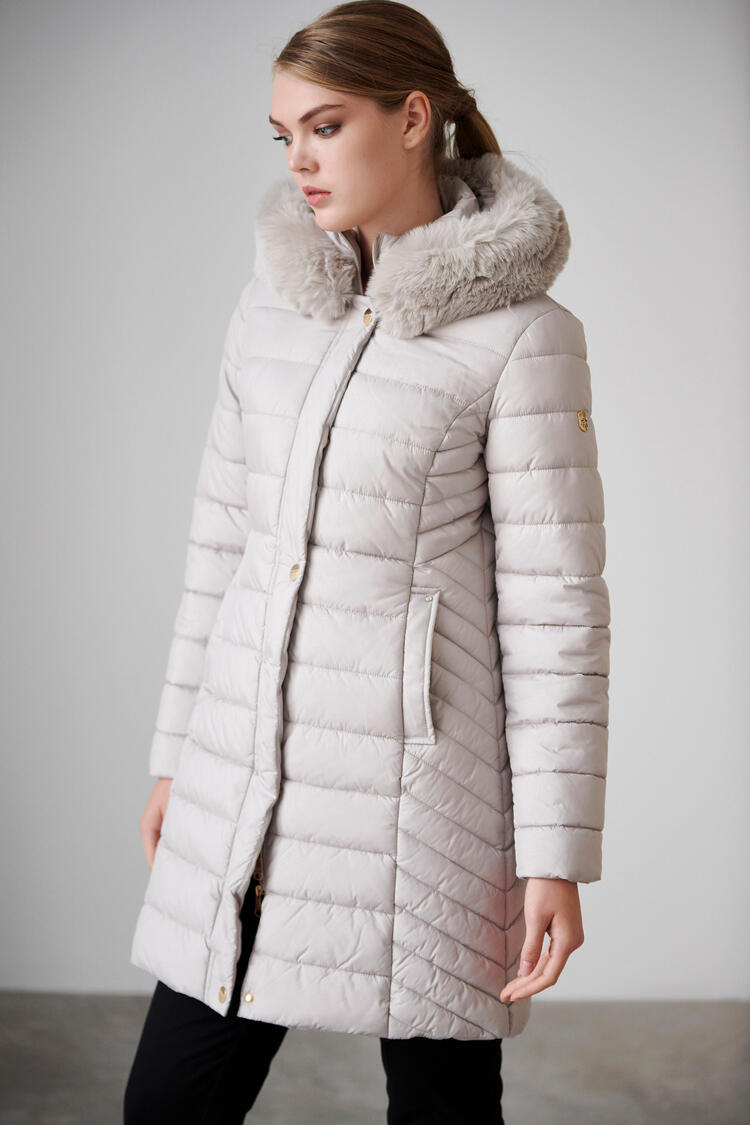 Long quilted jacket - Beige S