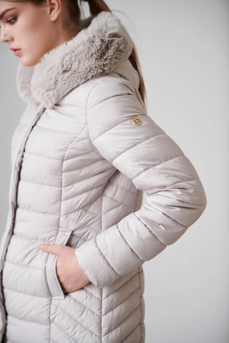 Long quilted jacket - Beige S