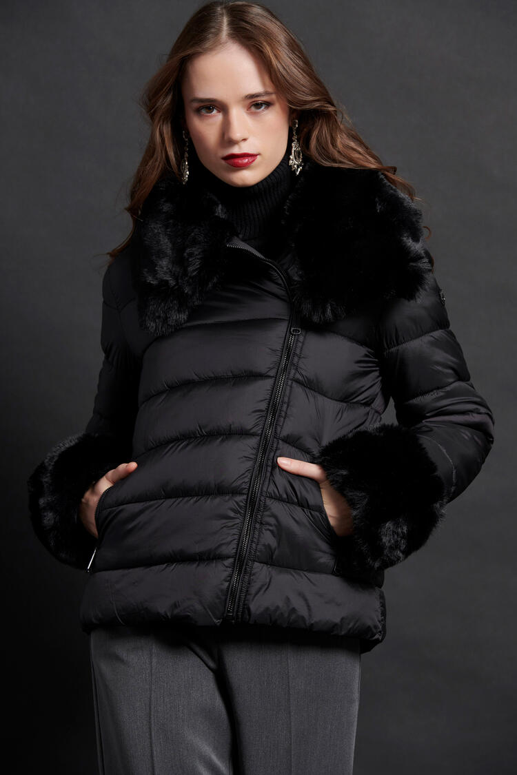 Jacket with ecological fur - Black S