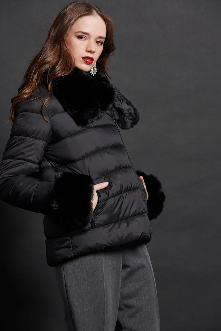 Jacket with ecological fur - Black S