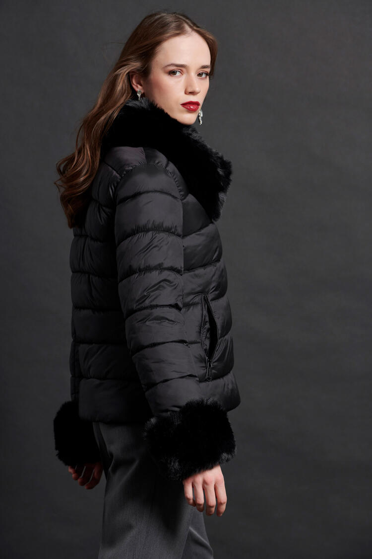 Jacket with ecological fur - Black S