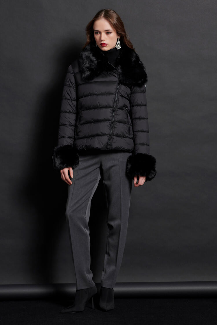 Jacket with ecological fur - Black S