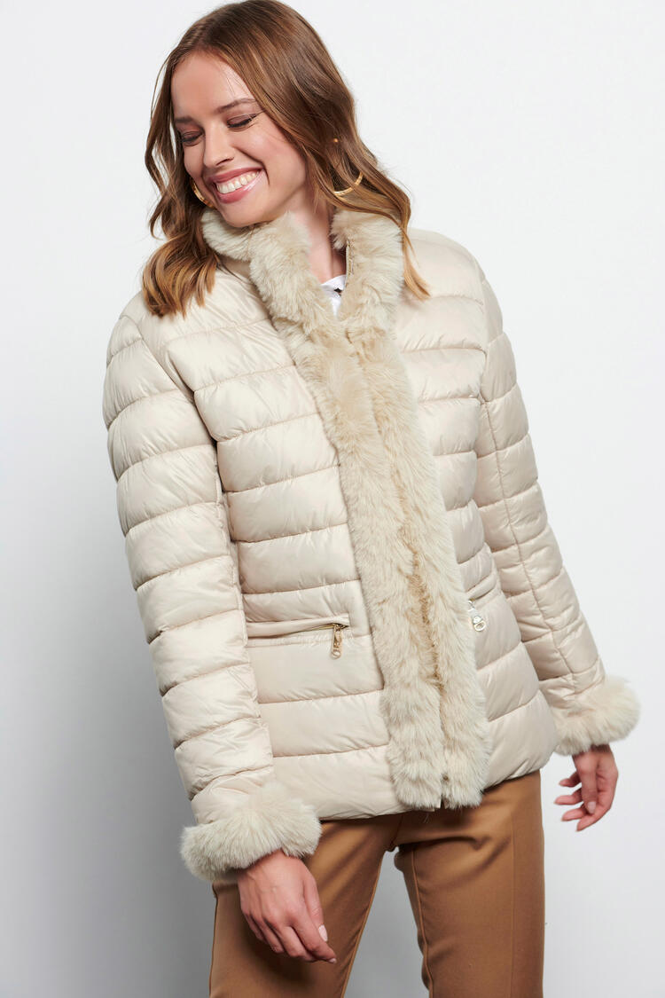 Quilted jacket with fur effect - Off White S