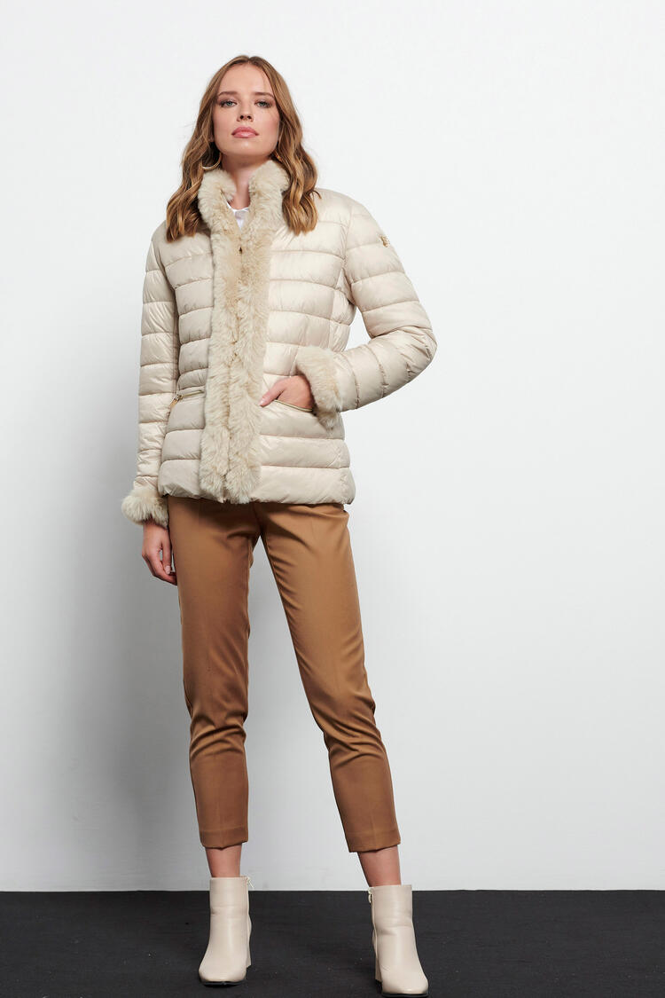 Quilted jacket with fur effect - Off White S