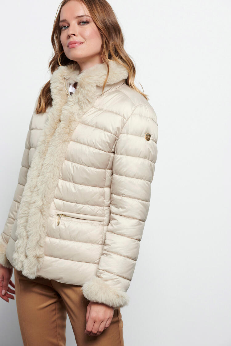 Quilted jacket with fur effect - Off White S