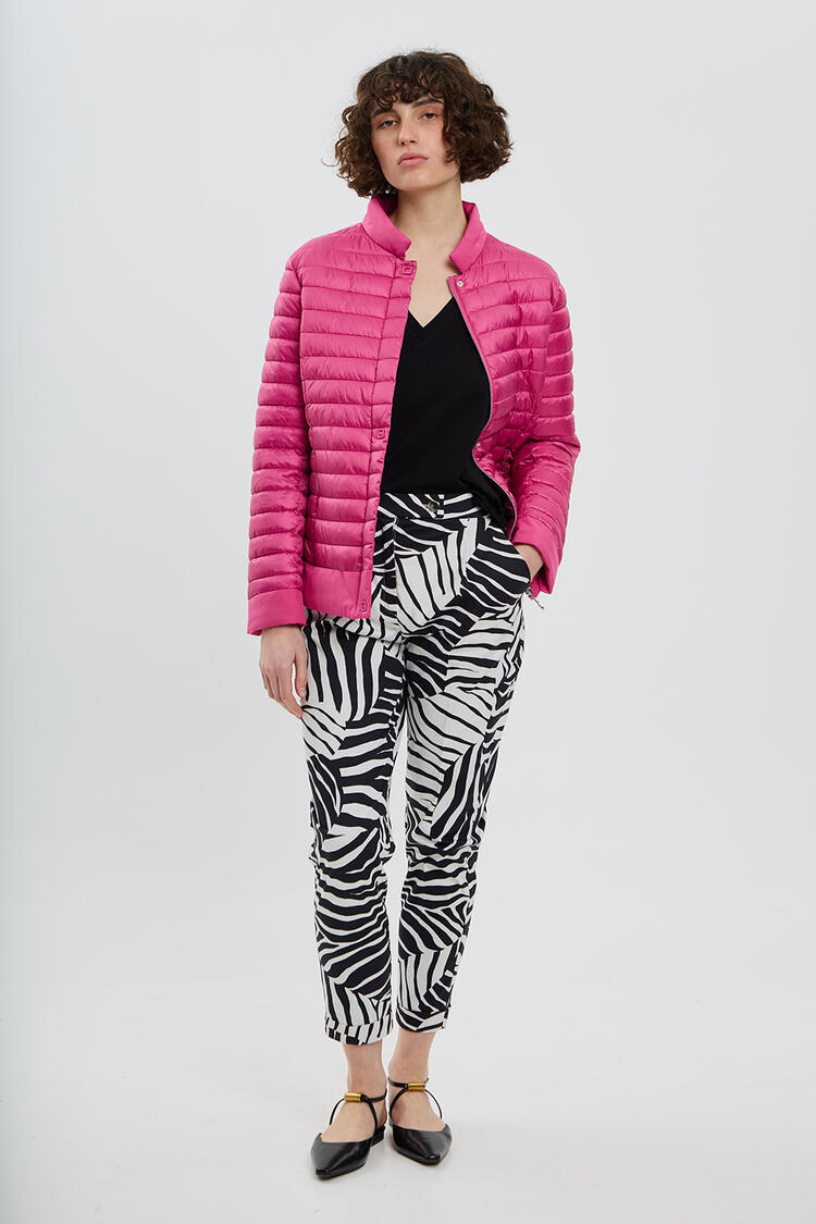 Quilted jacket with animal print details - Fuchsia S