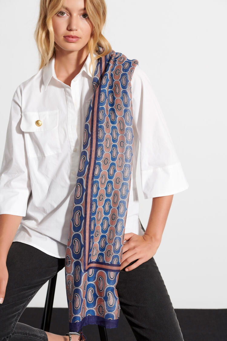 Printed scarf - Blue O/S