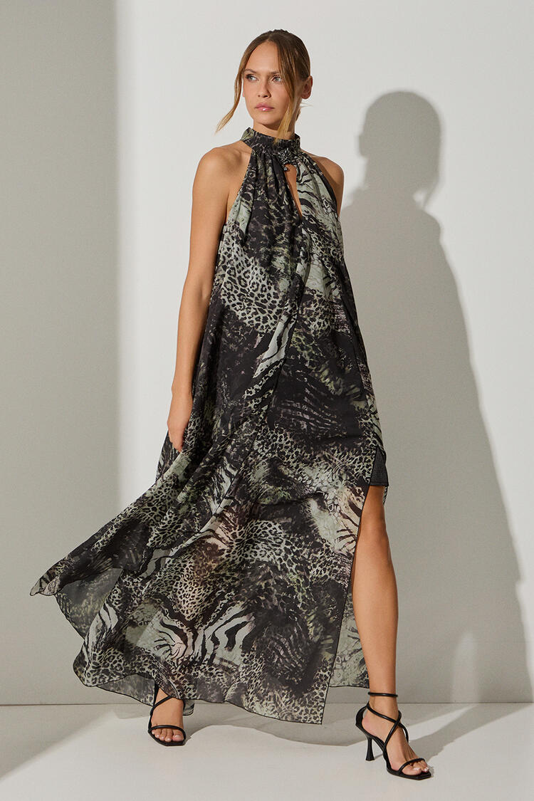 Dress with animal print pattern - Chaki S