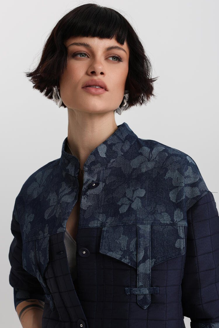 Cropped jacket with mixed textures - Blue S