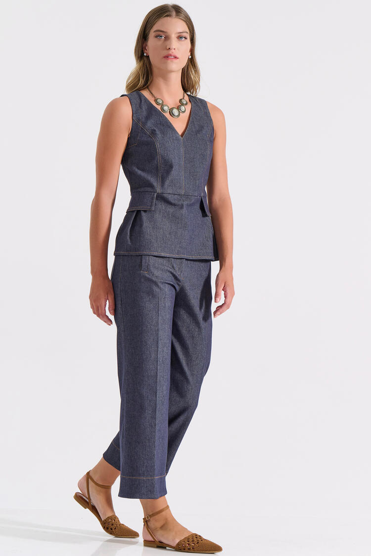 Straight cropped cotton denim trousers - Blue S