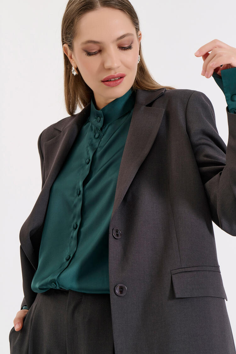 Longline Blazer with Back Slit - Grey L