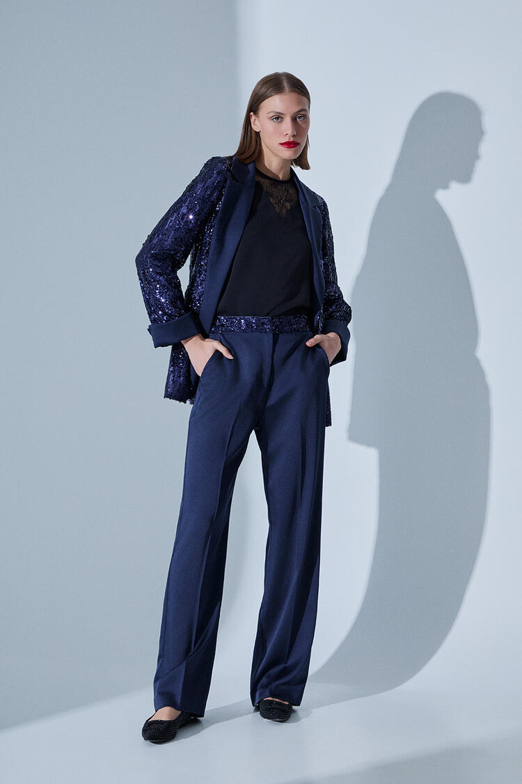 Pants in satin texture - Blue S