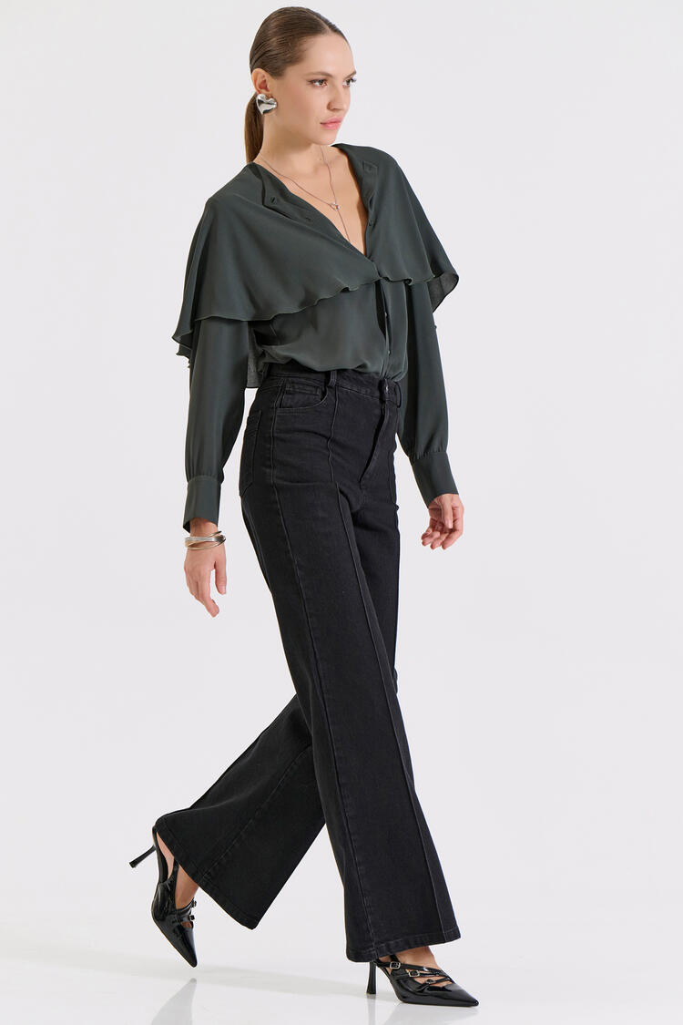 High-waist cotton flared jeans - Black L