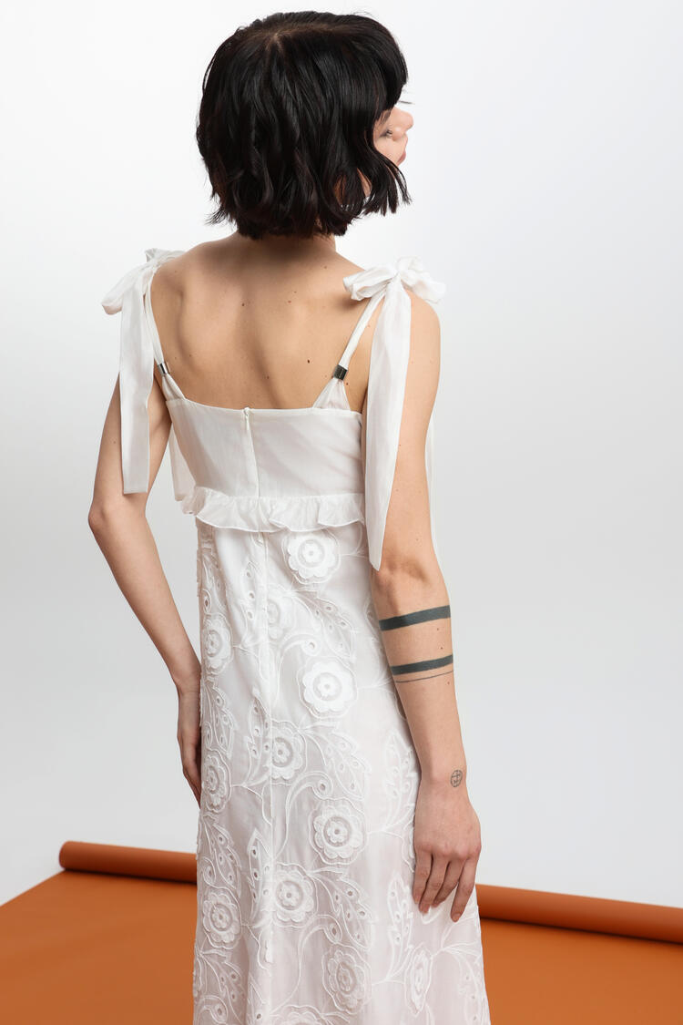 Maxi dress with broderie anglaise and tie straps ΕΖΖΕΑ - White S