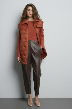 Pants with leather texture - Brown S