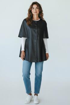 Cape with Faux-Leather Texture - Black O/S