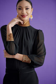 Translucent blouse with bronze details - Black S