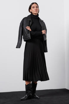 Pleated midi skirt - Black S/M