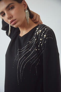 Blouse with pearls and rhinestones - Black S