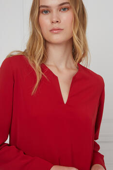 V-neck blouse with jewel buttons on the sleeve - Red S