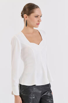 Blouse with Statement Neckline - Off White S
