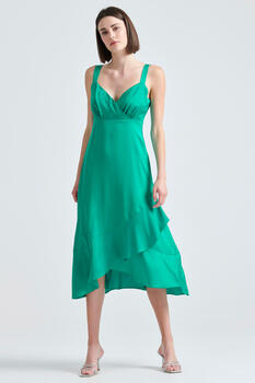 Dress with double ruffles at the end - GREEN S