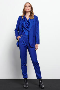 Short-sleeved satin-look blouse - Electric Blue S
