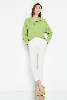 Basic pants in a straight line - WHITE S