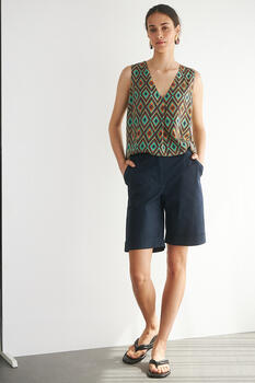 Cotton bermuda with lapels - Blue S Cotton bermuda with lapels - Blue S