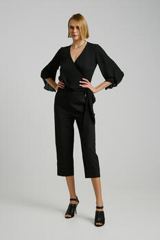 Cropped pants with lapels - Black S