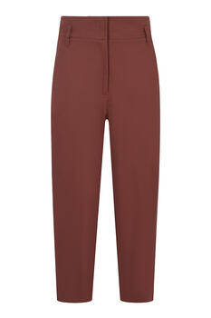 Cotton Relaxed-Fit Ankle-Length Carrot Trousers - Brown L