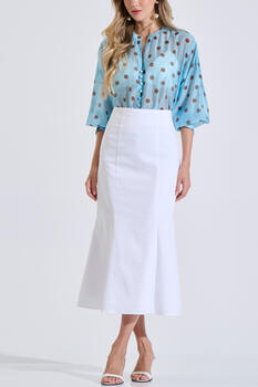 High-Waisted Skirt with Flared Hem - White S