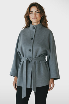 Minimal Belted Short Coat - Grey S