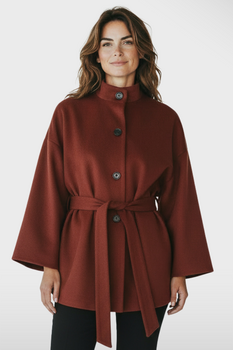 Minimal Belted Short Coat - Brown S