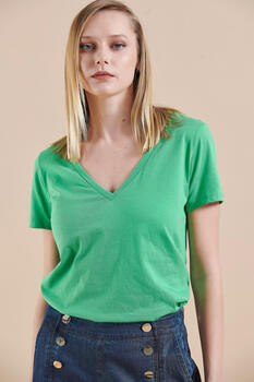 Basic blouse made of 100% organic cotton - GREEN S