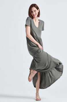 Dress with V neckline - Khaki S