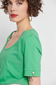Blouse with round neckline - GREEN S