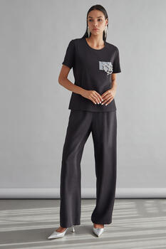 Cotton blouse with jeweled hearts - Black S