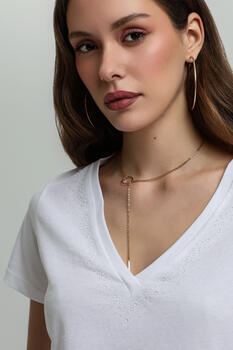 T-shirt with decorative stones - White S