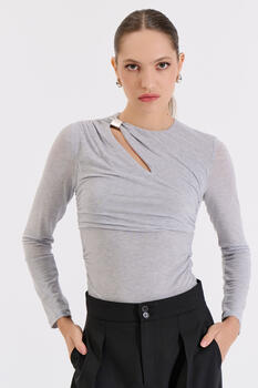 Women’s Blouse with Cut-Out and Metallic Detail - Grey M