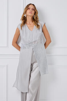 Tunic with a combination of fabrics - Silver S