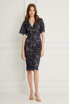 Dress with lace and sleeve - Blue M