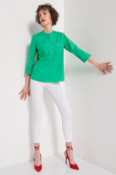 Blouse with pockets - GREEN S