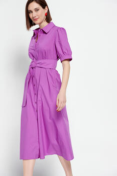 Cotton dress with detachable belt - Violet M